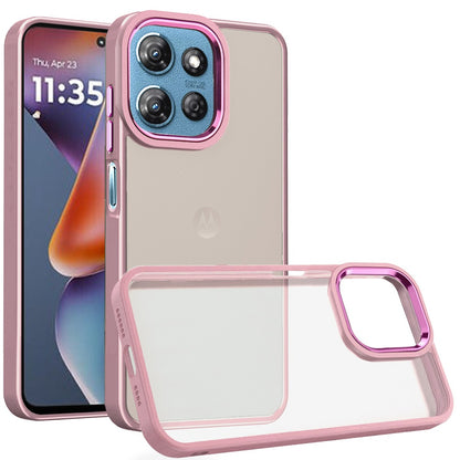Phone Case for Motorola Moto G Play 5G 2026 Polished Acrylic Hybrid TPU Slim Shockproof Metal Button Thick Durable Grip Camera Protection Anti-Scratch Cover Pink