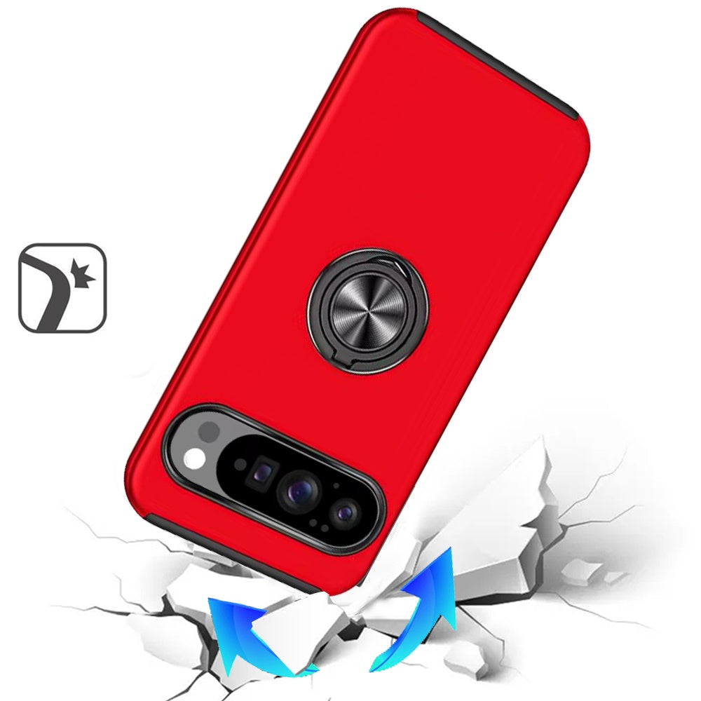 For Google Pixel 10 Pro XL Hybrid 360 Degree Rotatable Metal Invisible Ring Stand Holder Slim Fit Magnetic Car Mount Shockproof Case Cover