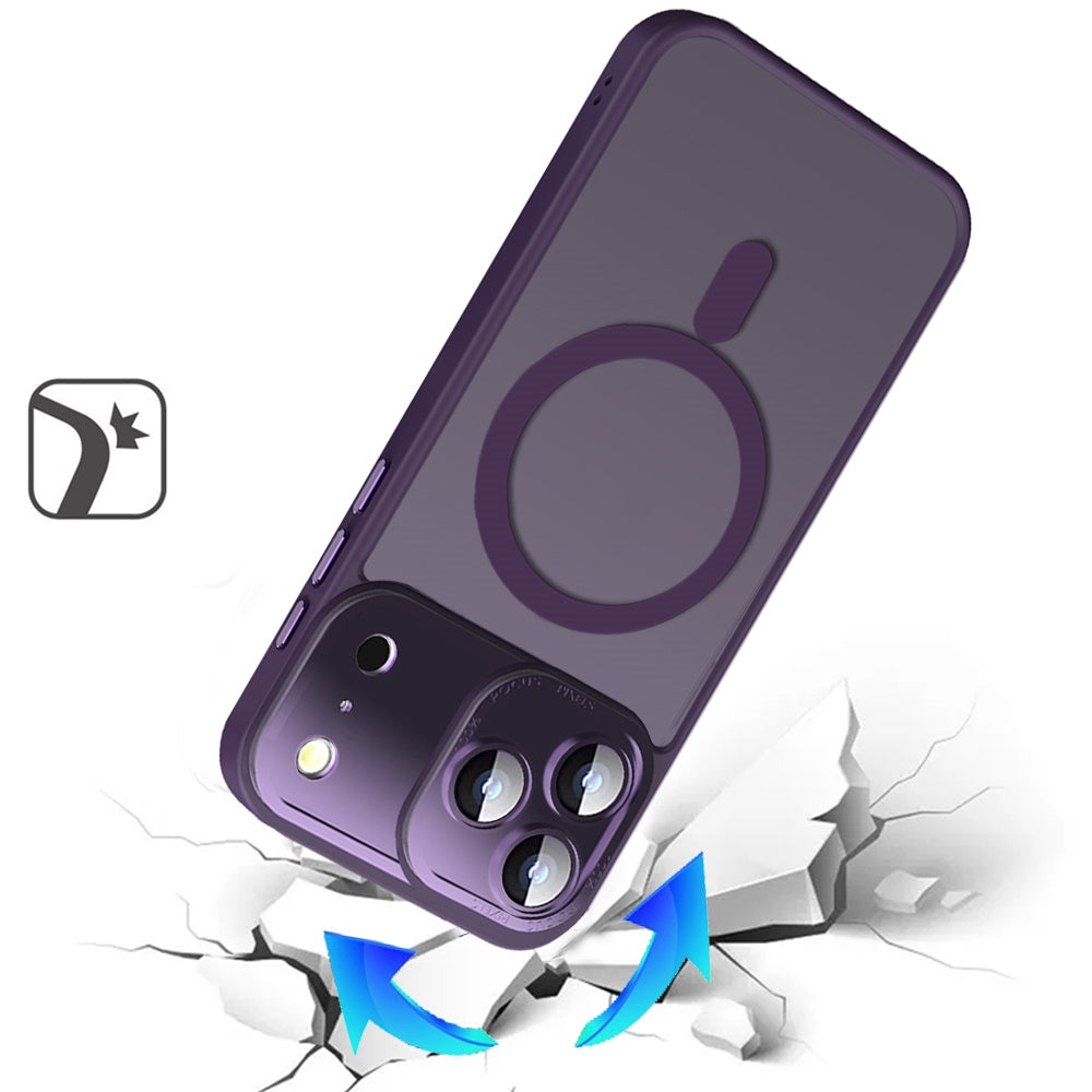 Phone Case for Apple iPhone 17 Pro Max (6.9") Shockproof Magnetic Hybrid Metal Frame Tempered Camera Glass Lens Protector Military Drop Protection Armor Cover Purple