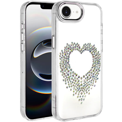 For Apple iPhone 17E /16E Angel Hearts Bling Glitter Diamond Hybrid TPU Cover, Colorful Frame Shockproof Protective Back Case Cover Silver