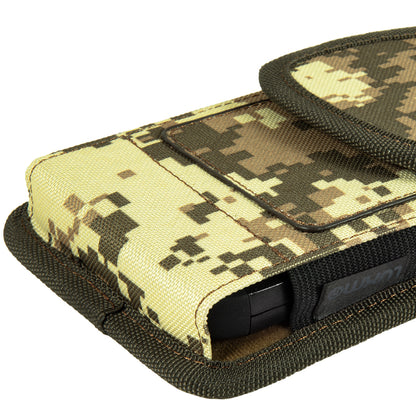 For Apple iPhone 16 Pro (6.3") Universal Pouch Case Vertical Phone Holster Camouflage with Card Slots, Pen Holder, Belt Clip Loop & Hook Cover [Army Camo]