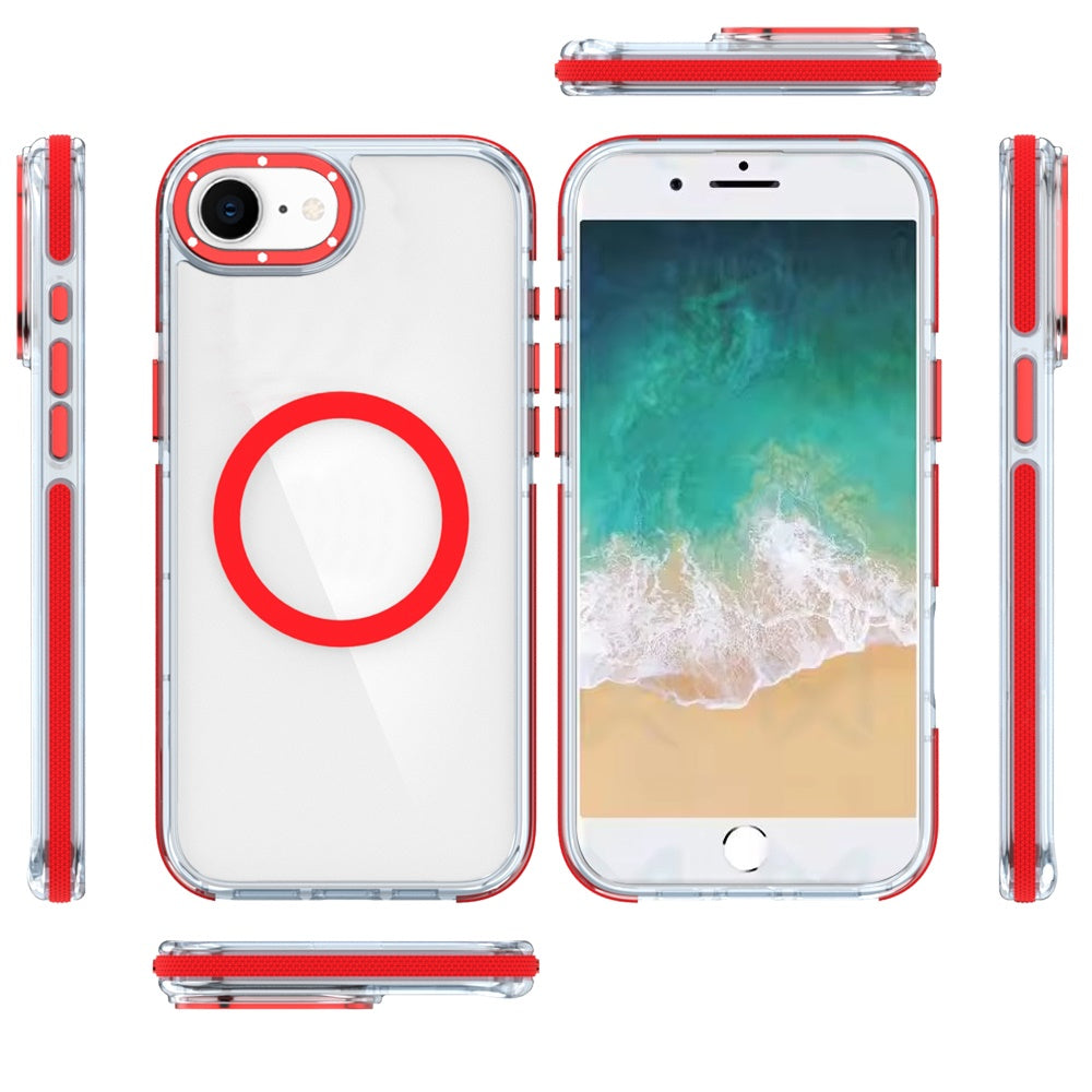 For Apple iPhone 16e Transparent Back with Colorful Frame, Strong Magnetic Circle, MagSafe Compatible, Slim Shockproof Protection Case Cover