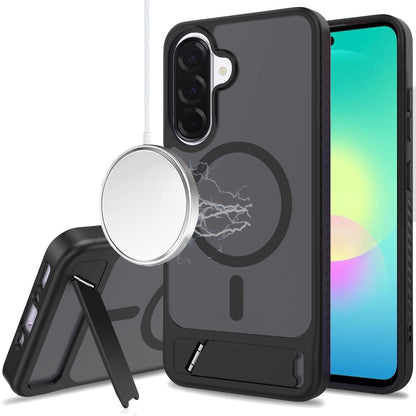 Phone Case for Samsung Galaxy A27 Matte Magnetic Metal Kickstand Shockproof Grip Anti Slip Durable Protective Heavy Duty Hybrid Cover