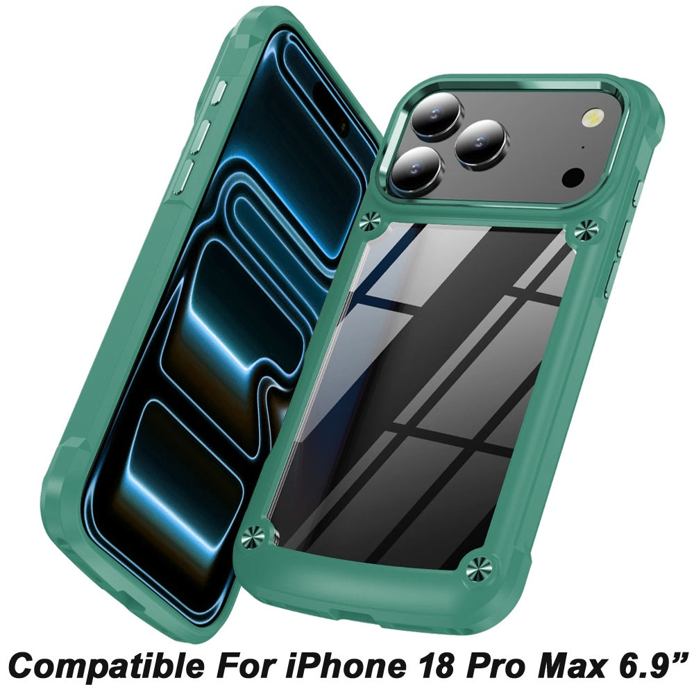 Phone Case for Apple iPhone 18 Pro Max Transparent Hybrid Metal Button Camera Edge Shockproof Bumper Frame TPU Protective Slim Grip Durable Cover