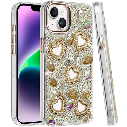 Phone Case for Apple iPhone 14 Luxury Crystal Heart Rhinestone Diamond Bling Shockproof Hybrid Glitter Protective Stylish Durable Grip Cover