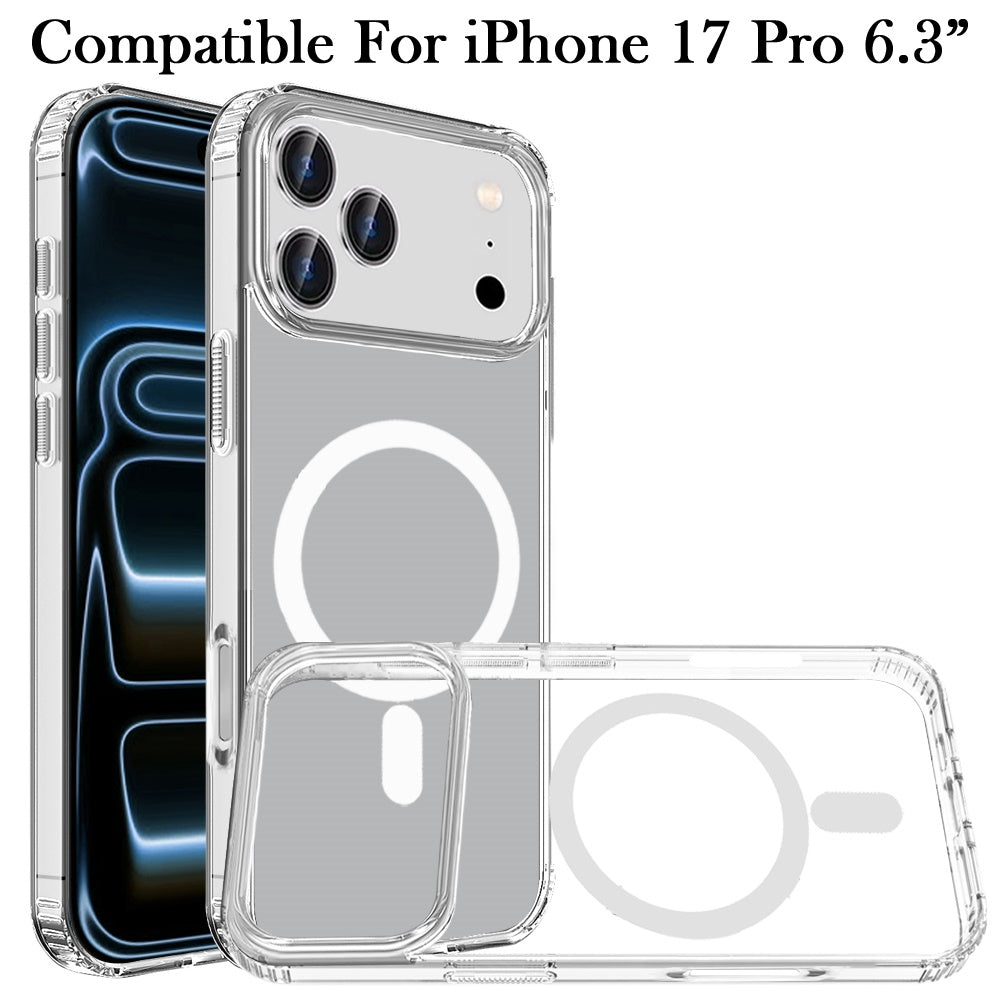 For Apple iPhone 17 Pro (6.3") Classic Hybrid True Transparent Shockproof Back Magnetic Case Compatible with MagSafe Case Cover Cosmic Orange
