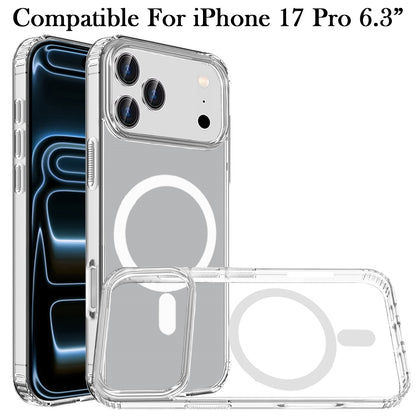 For Apple iPhone 17 Pro (6.3") Classic Hybrid True Transparent Shockproof Back Magnetic Case Compatible with MagSafe Case Cover Cosmic Orange