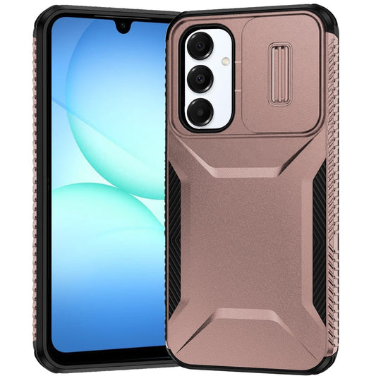 For Samsung Galaxy A17 5G Slim Fit Shockproof Hybrid with Slide Camera Window Covering, Rugged Tpu Silicone Hard PC Bumper Case Cover Rose Gold