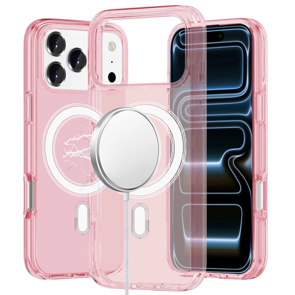 Phone Case for Apple iPhone 18 Pro Max Magnetic Transparent Thick 3mm Shockproof Hybrid TPU Durable Camera Protection Anti-Slip Clear Armor Cover Pink