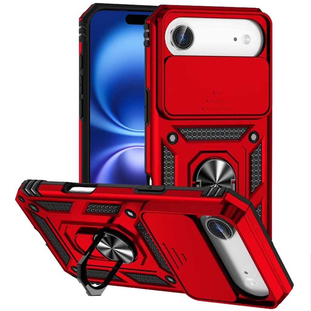 For Apple iPhone 17 Air (6.6") Hybrid Ring Shockproof with 360° Rotate Ring Kickstand, Camera Lens Protection, Soft Edge Bumper Case Cover
