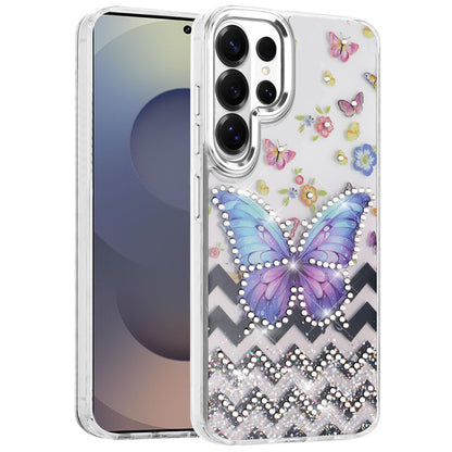 For Samsung Galaxy S26 Ultra Butterfly Resin Epoxy Diamond Design Metal Edged Hybrid Shockproof Heavy Duty Drop Protection Case Cover