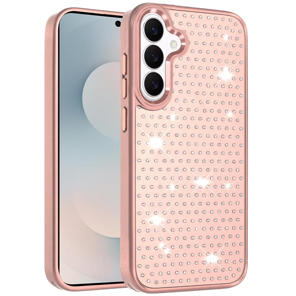 For Samsung Galaxy S26 Bling Diamond Metallic, Full Sparkle Chrome Edged Hybrid Protective Shockproof Case Cover