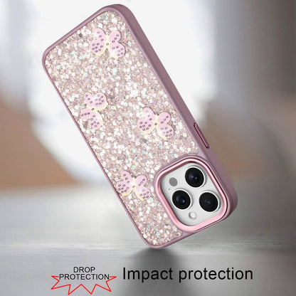 Phone Case for Apple iPhone 13 Pro Max Cute Butterfly Diamond Glitter Metallic Hybrid Shockproof Shimmer Grip Stylish Protective Luxury Designer Cover Pink