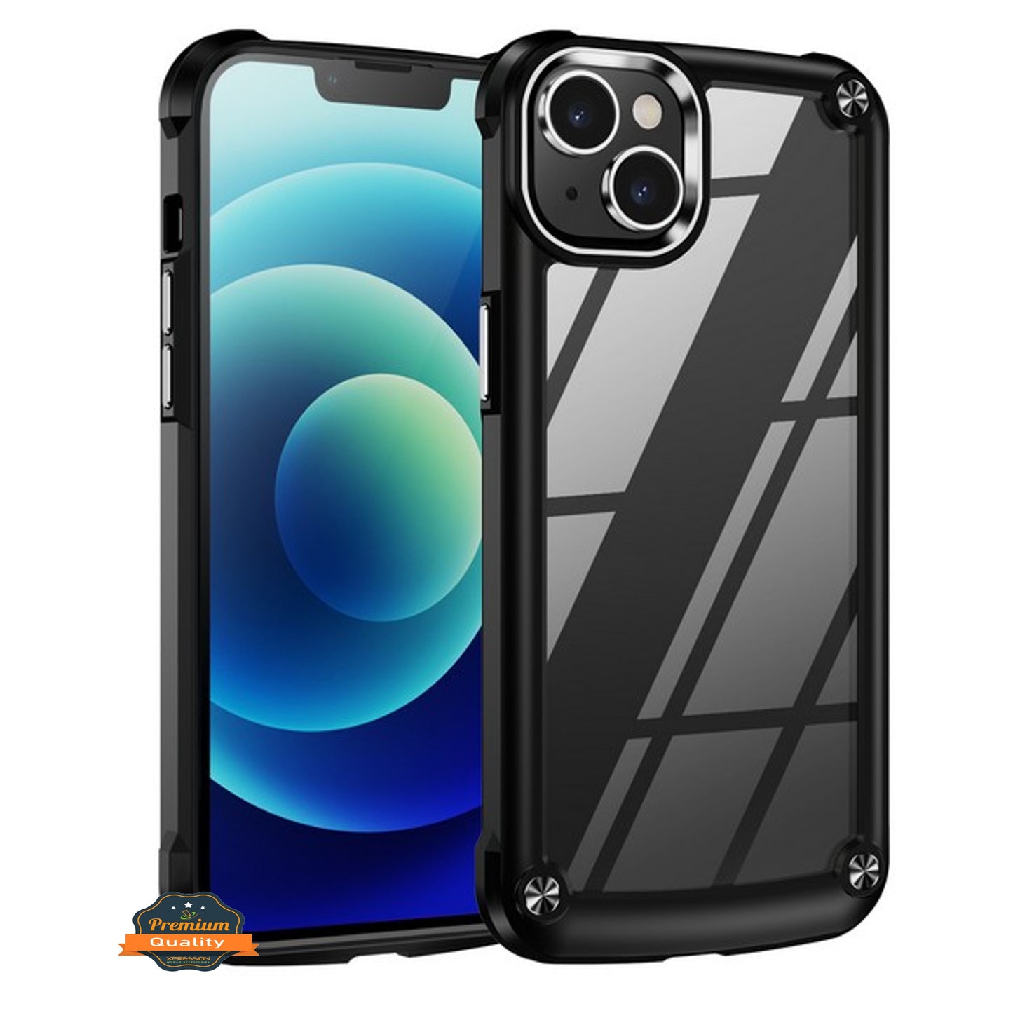 For Apple iPhone 15 (6.1") Heavy Duty Hybrid Clear back Shield Hard PC + TPU Bumper Edge Frame Shockproof Protective  Phone Case Cover