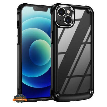For Apple iPhone 15 (6.1") Heavy Duty Hybrid Clear back Shield Hard PC + TPU Bumper Edge Frame Shockproof Protective  Phone Case Cover
