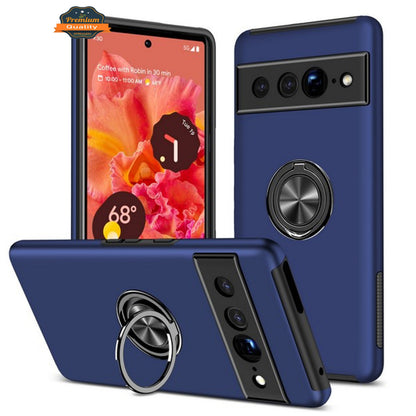 For Google Pixel 10 Pro XL Military Grade Hybrid Case with Flat Metal Ring 360° Rotation Kickstand, Slim Fit Back Hard PC Case Cover