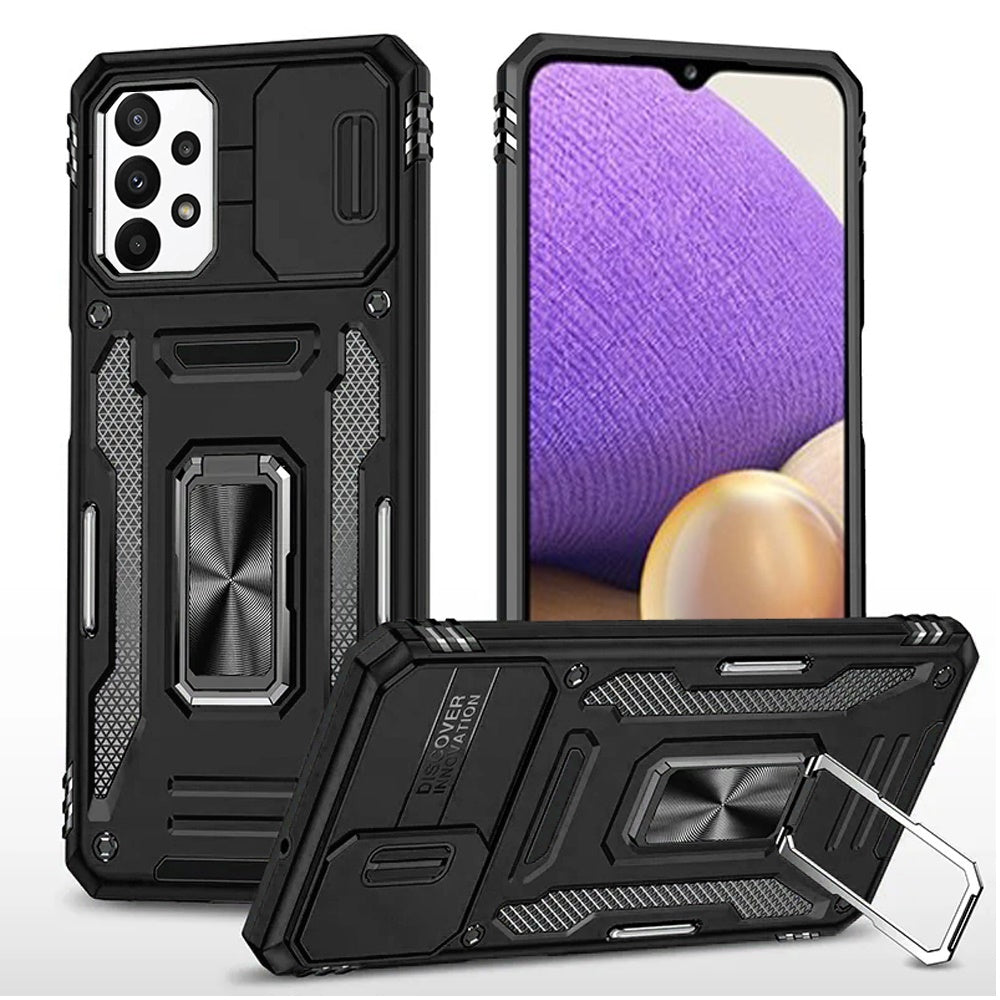 Tough Hybrid Case with Movable Camera Window & Metal Ring Stand Shockproof