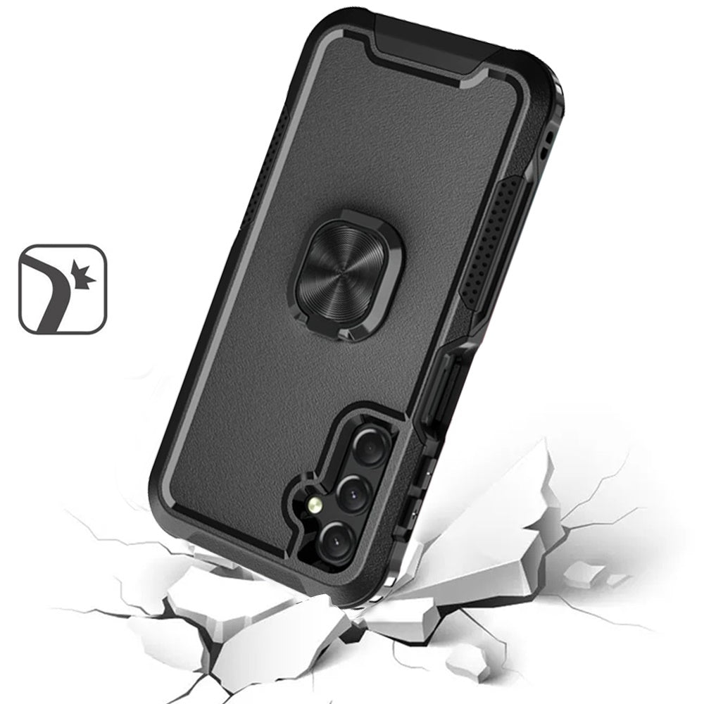 For Samsung Galaxy A15 5G Magnetic Ring Stand 3in1 Shock Protection Durable Grip Kickstand Function Secure Hold Case Cover Black