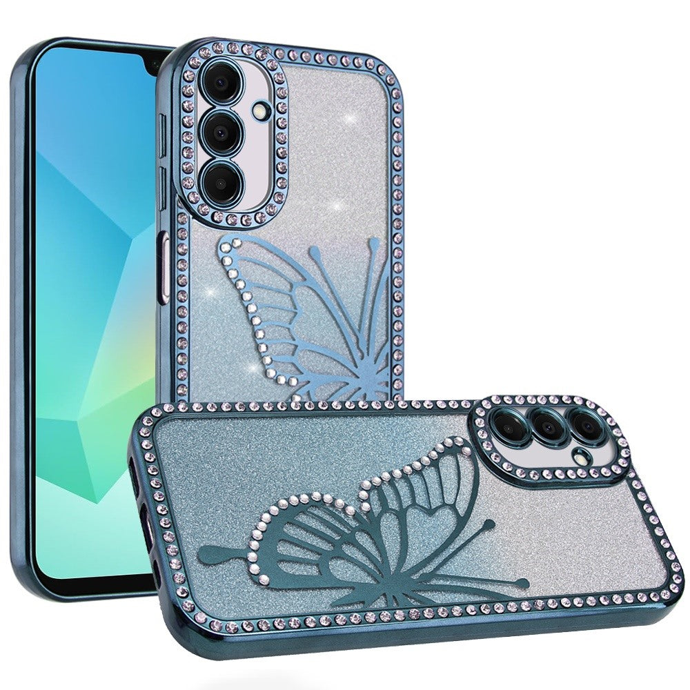 For Apple iPhone 17E /16E Butterfly Glitter Diamond Shimmer Hybrid Slim & Stylish Electroplated Sparkly Bling Shockproof TPU Protective Case Cover