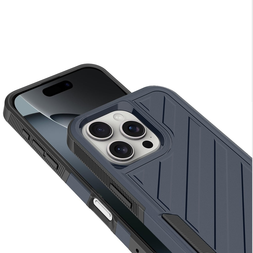 Phone Case for iPhone 16 Pro Max Premium Hybrid Rugged lined Shockproof Textured 2-in-1 Non-Slip Hard PC & TPU Non Slip Tough Cover
