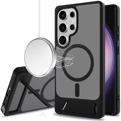 Phone Case for Galaxy S23 Ultra Matte Magnetic Metal Kickstand Shockproof Grip Anti Slip Durable Protective Heavy Duty Hybrid Cover