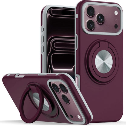 Phone Case for Apple iPhone 18 Pro Max Shockproof Magnetic Ring Stand Rotating CarMount Hybrid Metal Matte Finish AntiSlip Grip Kickstand Cover Purple