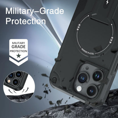 For Apple iPhone 16 (6.1") Hybrid Tuff Case with Folding Stand Magnetic Holder Compatible with MagSafe [Military Shockproof] Case Cover