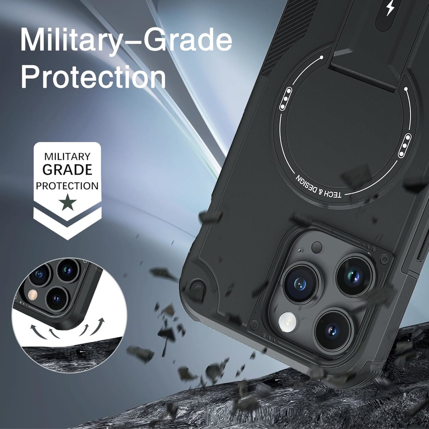 For Apple iPhone 16 Plus (6.7") Hybrid Tuff Case with Folding Stand Magnetic Holder Compatible with MagSafe [Military Shockproof] Case Cover