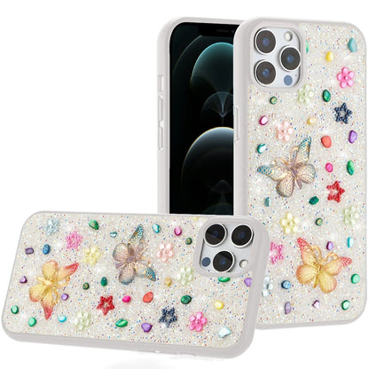 For Apple iPhone 12 Pro Max Diamond Butterfly 3D Glitter Bling Design, Slim Hybrid Sparkle Protective Cover TPU for Women Girls Case Cover Teal