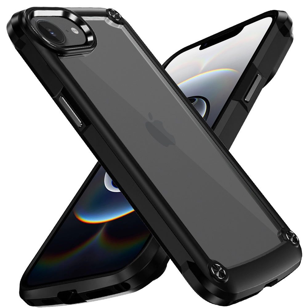 For Apple iPhone 16e Hybrid Transparent Rubber with Metal Buttons & Camera Edges Hard TPU Corner Frame Bumper Case Cover