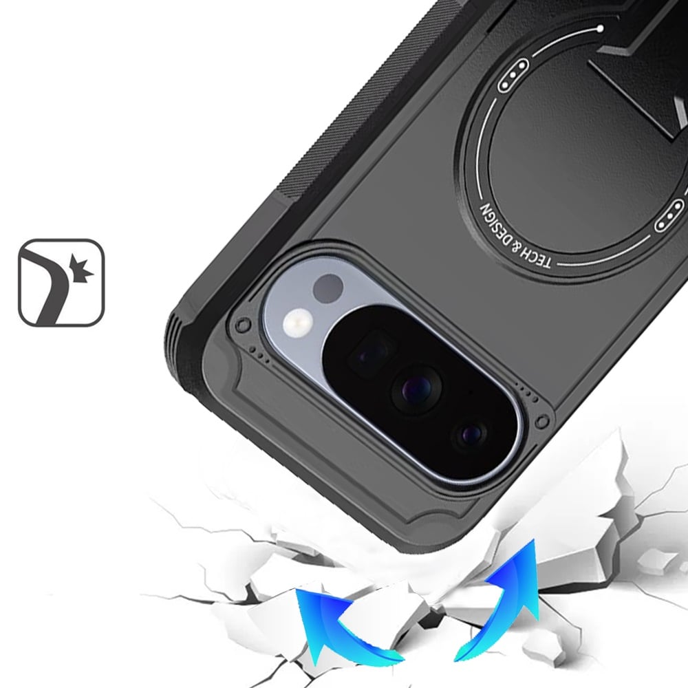 Phone Case for Google Pixel 10 Pro XL Magnetic Kickstand Rugged Shockproof Armor Grip Anti Slip Heavy Duty Protective Matte Stand Hybrid Cover Black