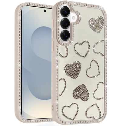 For Samsung Galaxy S26 Spread Love Glitter Shimmer Bling Diamond Edge Hybrid Drop Protection Shockproof Design Case Cover