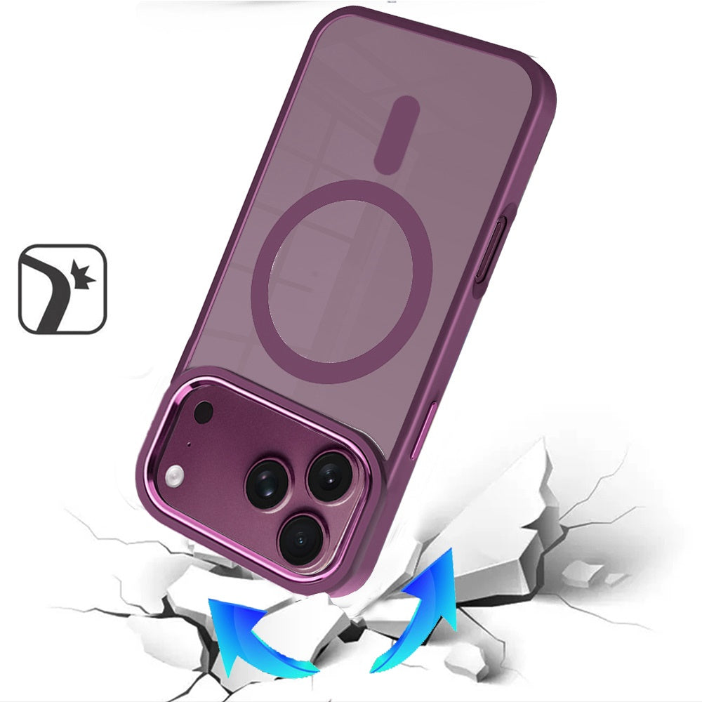 Phone Case for Apple iPhone 18 Pro/ 17 Pro Clear Acrylic Magnetic Circle Shockproof Hybrid Metal Button TPU Drop Protection Rugged Slim Durable Armor Cover Purple