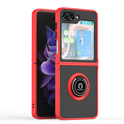 For Samsung Galaxy Z Fold 7 Semi Transparent Matte Hybrid Protective PC & TPU Shockproof with 360° Rotation Ring Stand Case Cover Red