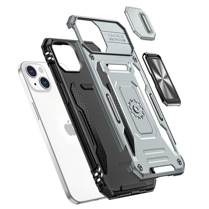 Phone Case for Apple iPhone 13 Pro Max Tough Metal Ring Shockproof Sliding Camera Window Hybrid Armor Rugged Anti Slip Heavy Duty Grip Cover
