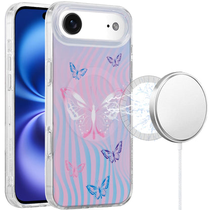 For Apple iPhone 17 Stylish Pattern Fashion IMD Printed Design TPU Double Layer Slim Shockproof with Magnetic Back Case Cover Pink Butterfly