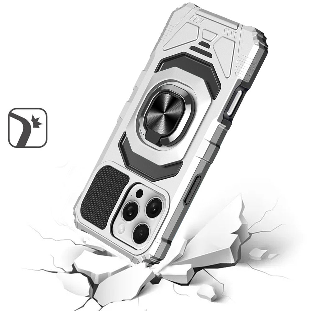 For Apple iPhone 16 Pro (6.3") Hybrid Dual Layer with Rotate Magnetic Ring Stand Holder Kickstand, Rugged Shockproof Case Cover