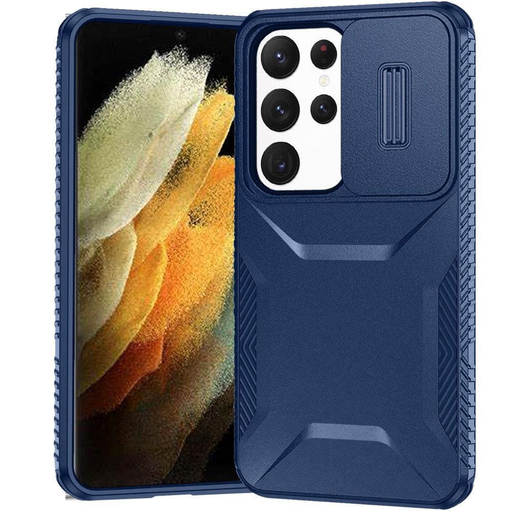 For Samsung Galaxy S21 Ultra Slim Fit Shockproof Hybrid with Slide Camera Window Covering, Rugged Tpu Silicone Hard PC Bumper Case Cover