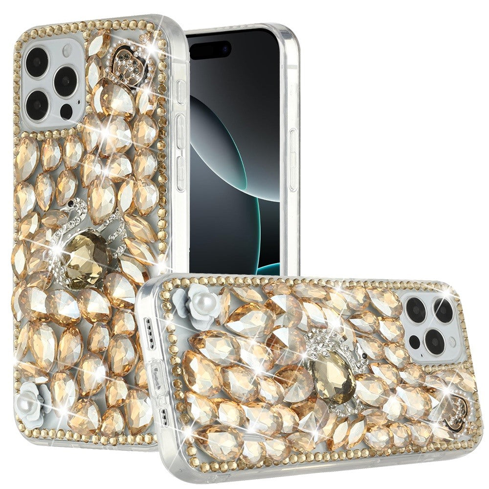 Luxury Full Diamond Glitter 3D Floral Ornament Hybrid Shockproof Stylish Rhinestone Designer Protective Elegant