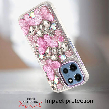 Phone Case for Motorola Moto G 5G 2026 /2025 Luxury 3D Floral Butterfly Bling Rhinestone Glitter Shockproof Stylish Protective Hybrid Designer Metallic Cover Purple