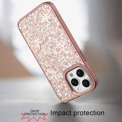 Phone Case for Apple iPhone 13 Pro Max Cute Butterfly Diamond Glitter Metallic Hybrid Shockproof Shimmer Grip Stylish Protective Luxury Designer Cover Gold