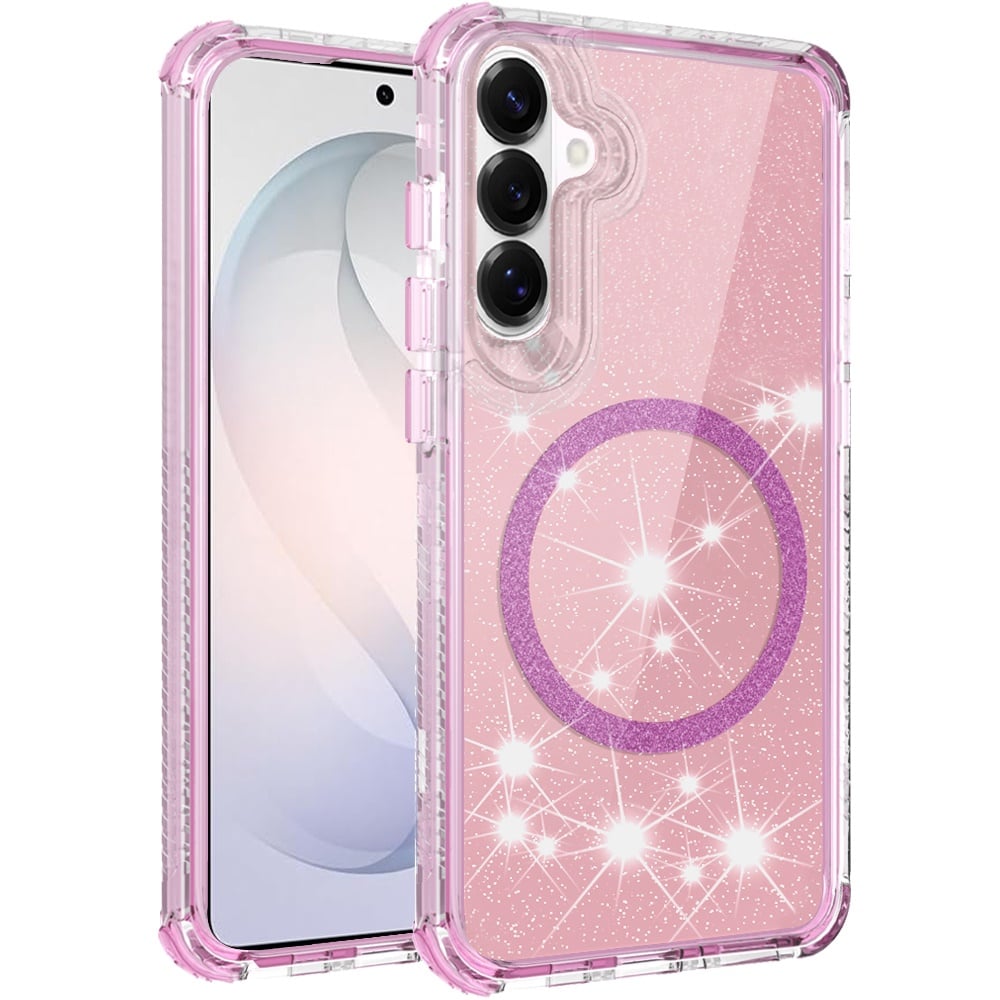 Phone Case for Samsung Galaxy S26 Magnetic Circle Glitter 3in1 Hybrid Shockproof Bling Protective Durable Crystal Clear Grip Slim Lightweight Cover