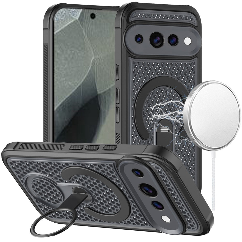 Phone Case for Google Pixel 11 Pro XL Magnetic Honeycomb Hybrid Rugged Armor Ring Kickstand Dual Layer Shock Absorbing Hard PC Soft TPU Cover