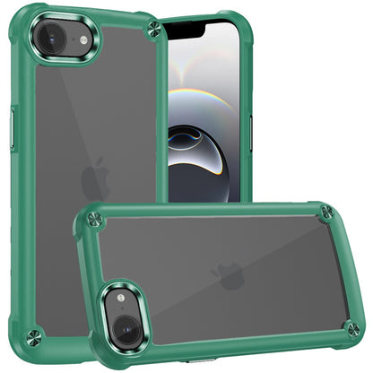 For Apple iPhone 17E /16E Hybrid Transparent Rubber with Metal Buttons & Camera Edges Hard TPU Corner Frame Bumper Case Cover