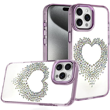 For Apple iPhone 15 Pro Max Angel Hearts Bling Glitter Diamond Hybrid TPU Cover, Colorful Frame Shockproof Protective Back Case Cover