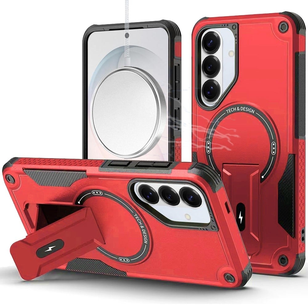 Phone Case for Samsung Galaxy S26+ / S26 Plus Magnetic Kickstand Rugged Shockproof Armor Grip Anti Slip Heavy Duty Protective Matte Stand Hybrid Cover Red