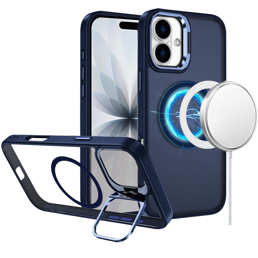 For Apple iPhone 17 (6.3") Heavy Duty Metallic Hybrid Tough TPU with Camera Ring Stand, MagSafe Compatible, Rugged Drop Protection Case Cover