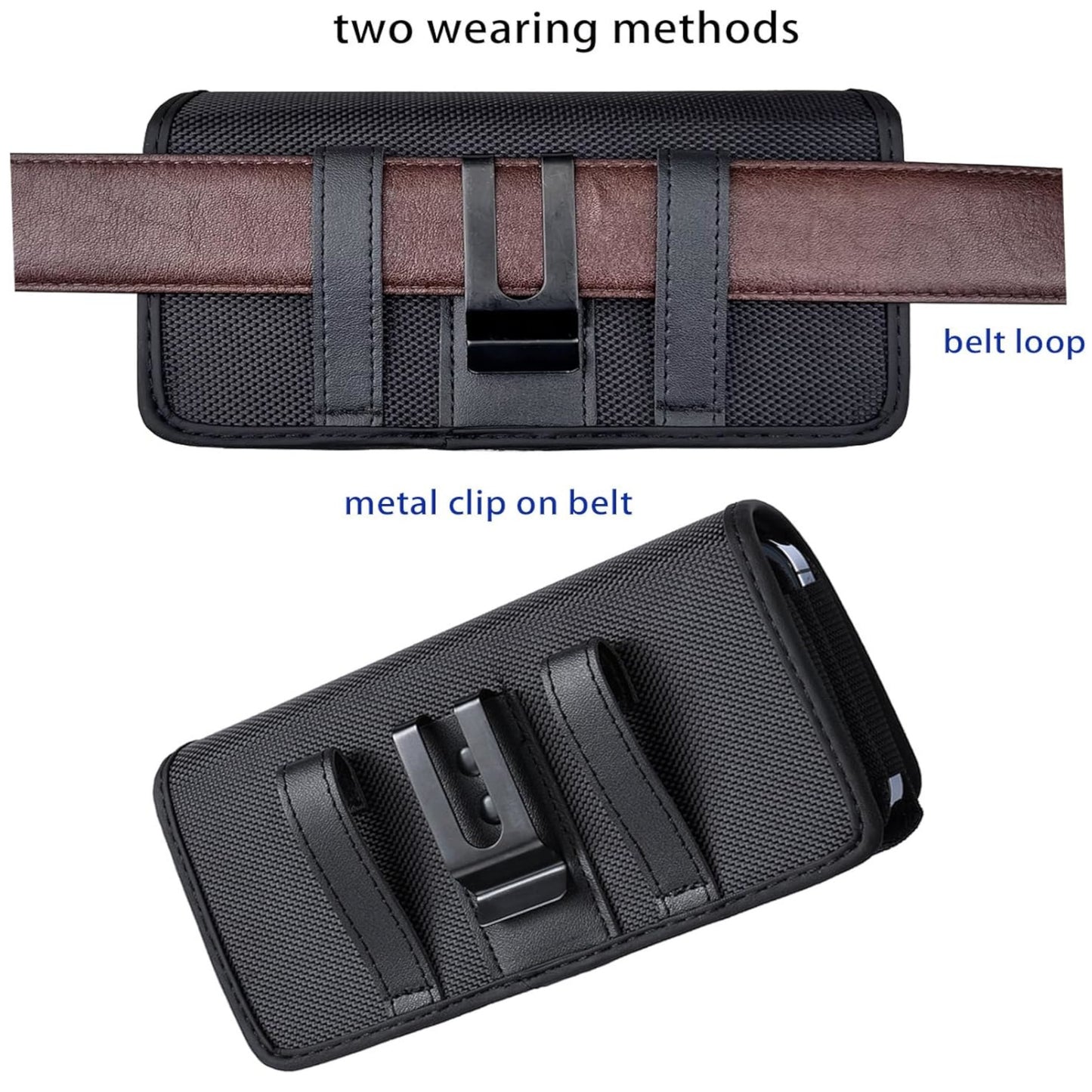 For Apple iPhone 16 Pro (6.3") Universal Dual Phone Holster Horizontal Pouch for 2 Phones, Double Decker Belt Clip Case with Credit Card Slots Wallet Cover [Black]