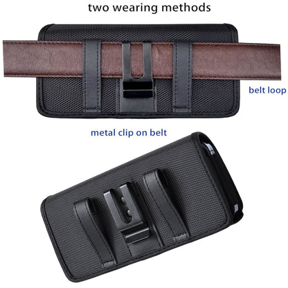 For Apple iPhone 16 Pro (6.3") Universal Dual Phone Holster Horizontal Pouch for 2 Phones, Double Decker Belt Clip Case with Credit Card Slots Wallet Cover [Black]