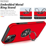 For Apple iPhone 15 Pro Max (6.7") Hybrid Military Grade with Flat Metal Ring Stand 360° Rotation Kickstand Hard Slim  Phone Case Cover